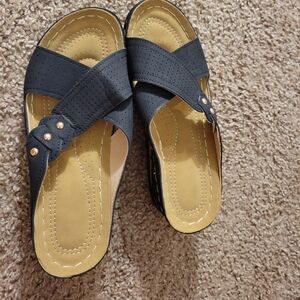 BLACK Sandals with Stud Accents Sz 36EU/SZ 6US